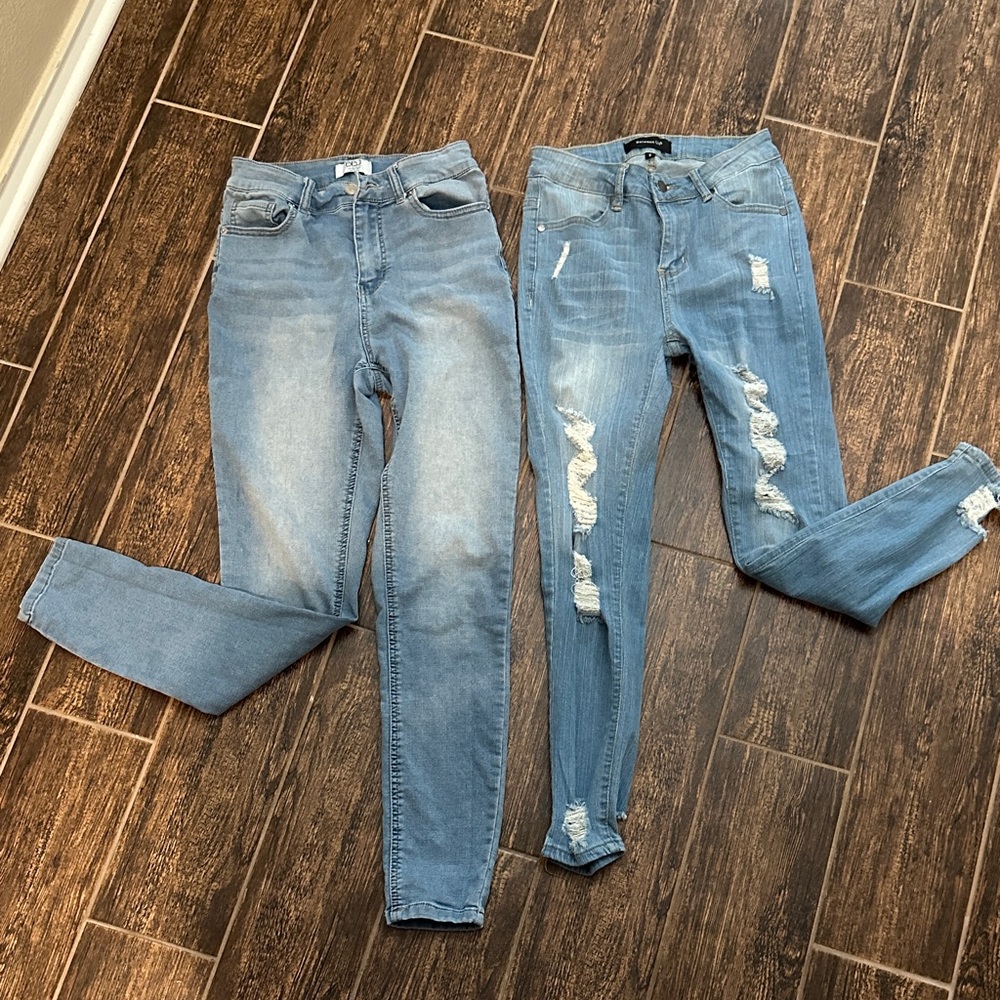 Blue Pair of Distressed and Regular Jeans for Teens size 5